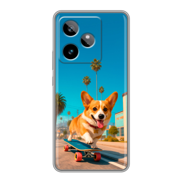 Силиконовый чехол на Realme GT7 с принтом Корги на скейте Силиконовый чехол на Realme GT7 с принтом Корги на скейте