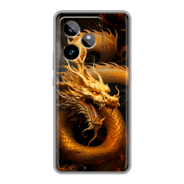 Силиконовый чехол на Realme GT7 с принтом Золотой дракон Силиконовый чехол на Realme GT7 с принтом Золотой дракон