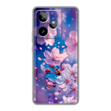 Силиконовый чехол на Realme GT7 с принтом цветы бабочки Силиконовый чехол на Realme GT7 с принтом цветы бабочки