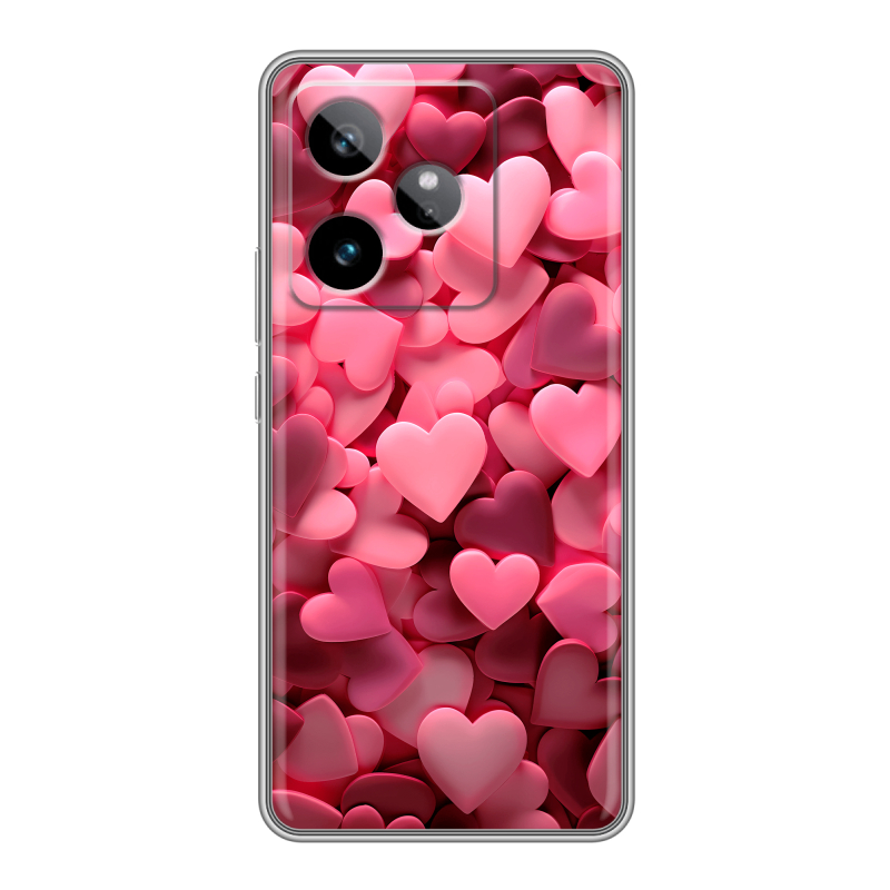 Силиконовый чехол на Realme GT7 с принтом розовые сердечки Силиконовый чехол на Realme GT7 с принтом розовые сердечки