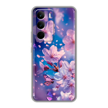 Силиконовый чехол на Realme C71 с принтом цветы бабочки Силиконовый чехол на Realme C71 с принтом цветы бабочки