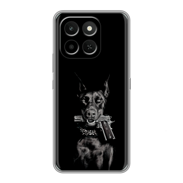 Силиконовый чехол на Honor X6C с принтом Доберман и пистолет Силиконовый чехол на Honor X6C с принтом Доберман и пистолет