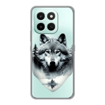 Силиконовый чехол на Honor X6C с принтом Волк в лесу