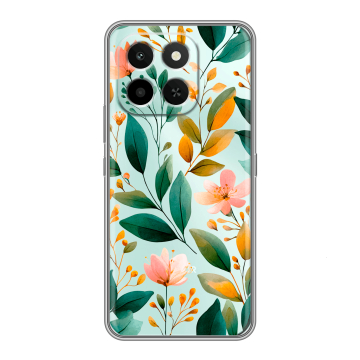 Силиконовый чехол на Honor X6C с принтом Цветы паттерн Силиконовый чехол на Honor X6C с принтом Цветы паттерн