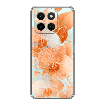 Силиконовый чехол на Honor X6C с принтом Бежевые цветы Силиконовый чехол на Honor X6C с принтом Бежевые цветы