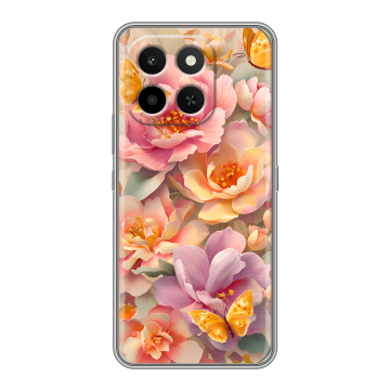 Силиконовый чехол на Honor X6C с принтом Цветы и бабочки Силиконовый чехол на Honor X6C с принтом Цветы и бабочки