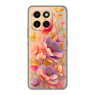 Силиконовый чехол на Honor X6C с принтом Цветы и бабочки Силиконовый чехол на Honor X6C с принтом Цветы и бабочки