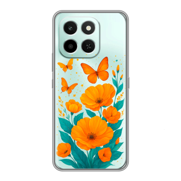 Силиконовый чехол на Honor X6C с принтом цветы бабочки Силиконовый чехол на Honor X6C с принтом цветы бабочки