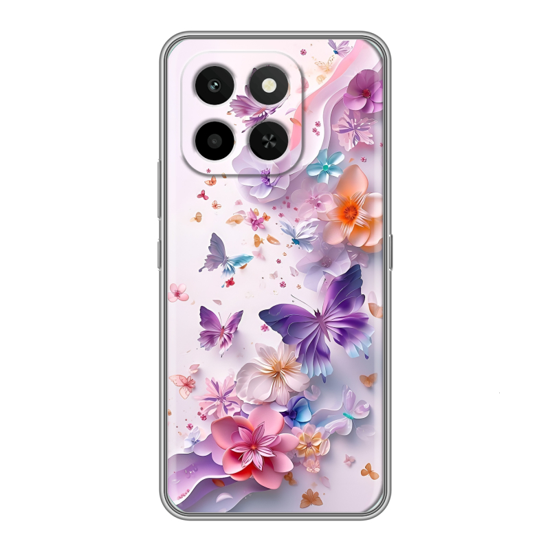 Силиконовый чехол на Honor X6C с принтом цветы бабочки Силиконовый чехол на Honor X6C с принтом цветы бабочки
