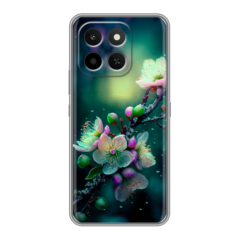Силиконовый чехол на Honor X6C с принтом Цветы и мрамор Силиконовый чехол на Honor X6C с принтом Цветы и мрамор