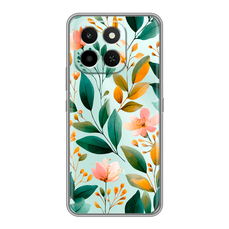 Силиконовый чехол на Honor X6C с принтом Цветы паттерн Силиконовый чехол на Honor X6C с принтом Цветы паттерн