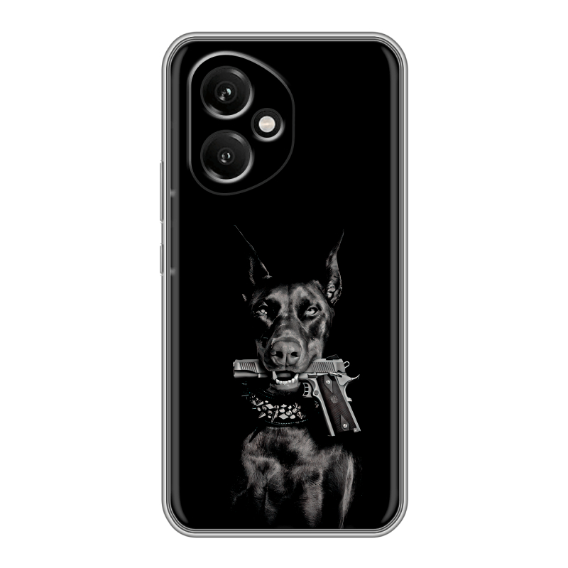 Силиконовый чехол на Honor 400 с принтом Доберман и пистолет Силиконовый чехол на Honor 400 с принтом Доберман и пистолет