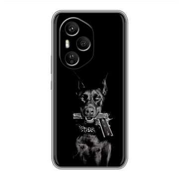 Силиконовый чехол на Honor 400 Pro с принтом Доберман и пистолет Силиконовый чехол на Honor 400 Pro с принтом Доберман и пистолет
