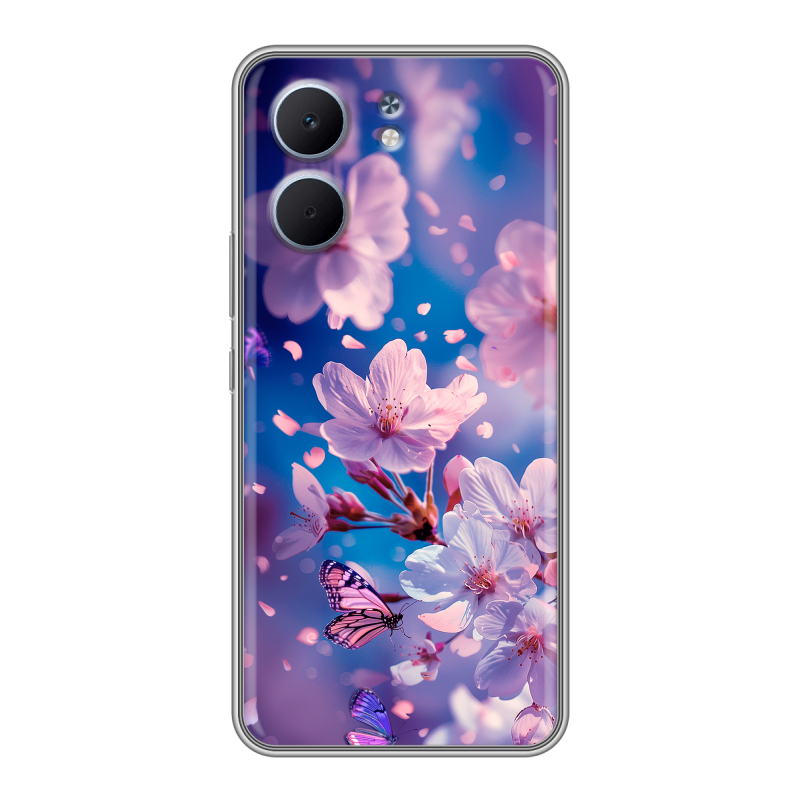 Силиконовый чехол на OPPO A5x с принтом цветы бабочки Силиконовый чехол на OPPO A5x с принтом цветы бабочки