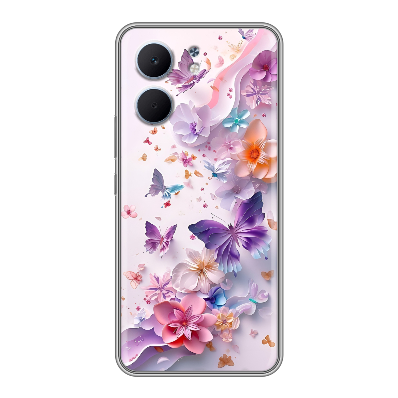 Силиконовый чехол на OPPO A5x с принтом цветы бабочки Силиконовый чехол на OPPO A5x с принтом цветы бабочки