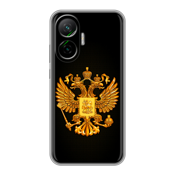 Силиконовый чехол на Poco F7 с принтом Герб России желтый