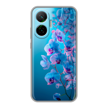 Силиконовый чехол на Poco F7 с принтом голубые орхидеи Силиконовый чехол на Poco F7 с принтом голубые орхидеи
