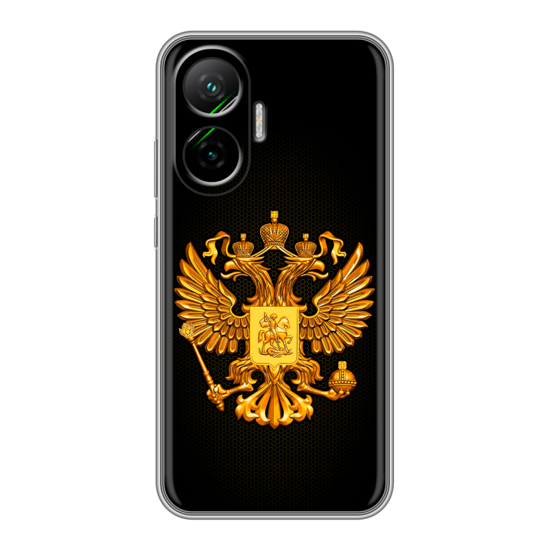 Силиконовый чехол на Poco F7 с принтом Герб России желтый Силиконовый чехол на Poco F7 с принтом Герб России желтый
