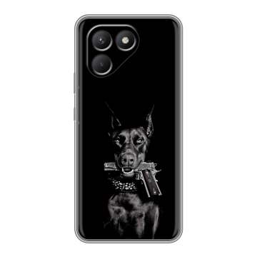 Силиконовый чехол на Tecno Pova 7 Neo с принтом Доберман и пистолет Силиконовый чехол на Tecno Pova 7 Neo с принтом Доберман и пистолет