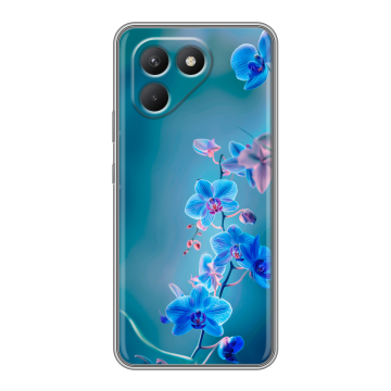 Силиконовый чехол на Tecno Pova 7 Neo с принтом Голубые цветы Силиконовый чехол на Tecno Pova 7 Neo с принтом Голубые цветы
