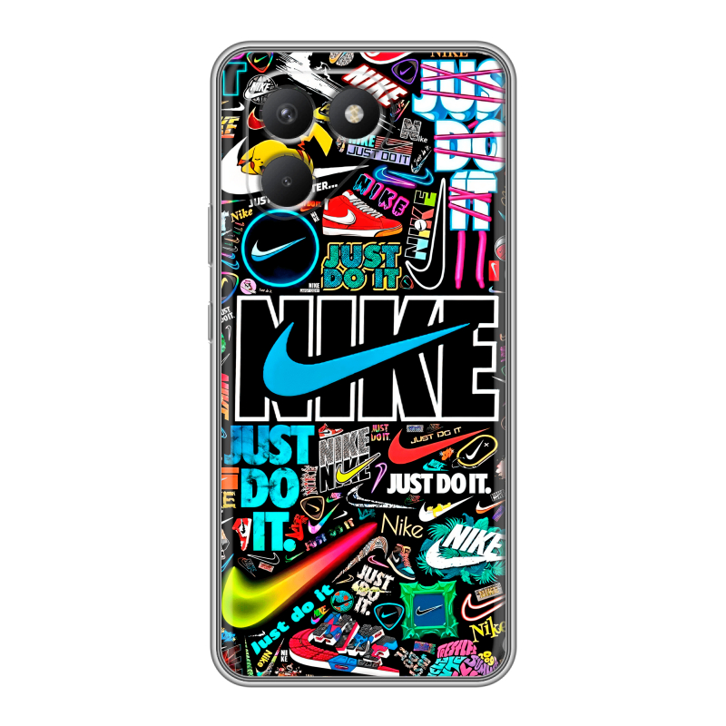 Силиконовый чехол на Tecno Pova 7 Neo с принтом найк nike черный Силиконовый чехол на Tecno Pova 7 Neo с принтом найк nike черный
