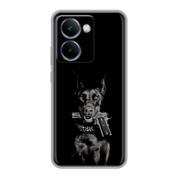 Силиконовый чехол на Realme P3 Ultra с принтом Доберман и пистолет Силиконовый чехол на Realme P3 Ultra с принтом Доберман и пистолет