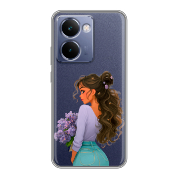 Силиконовый чехол на Realme P3 Ultra с принтом девушка цветы