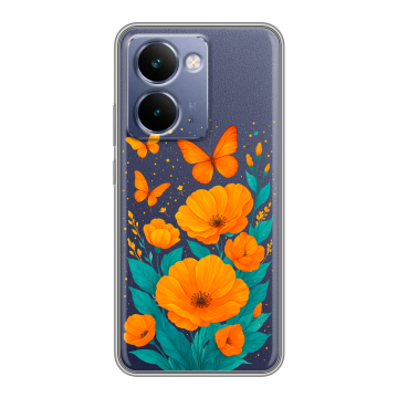Силиконовый чехол на Realme P3 Ultra с принтом цветы бабочки