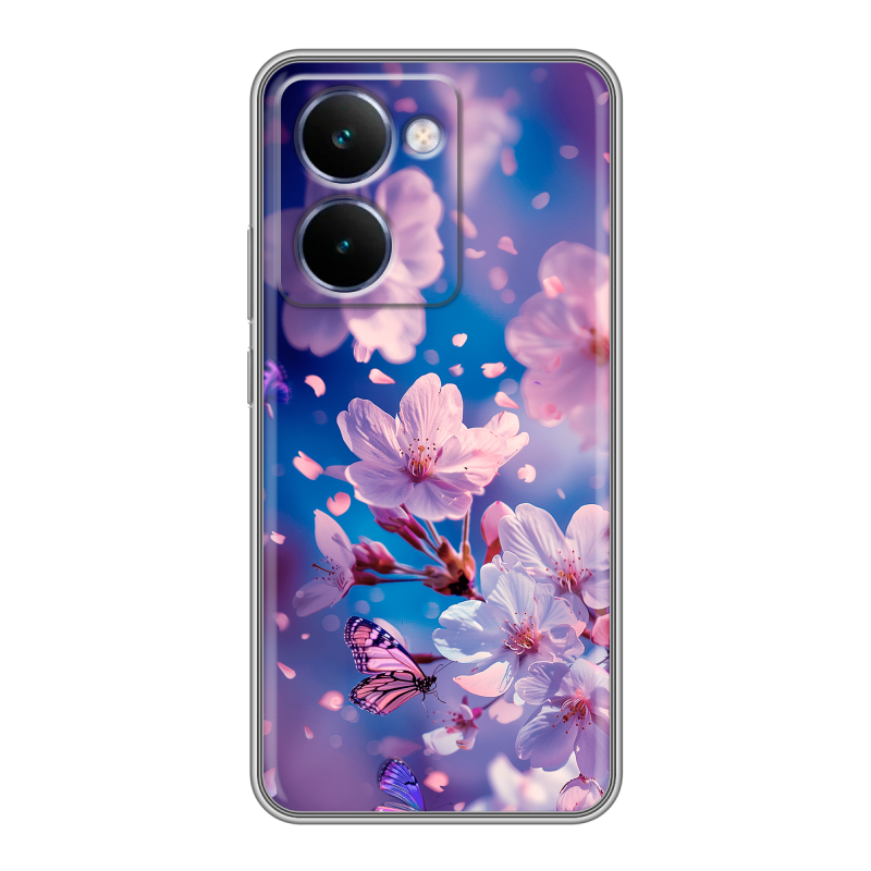 Силиконовый чехол на Realme P3 Ultra с принтом цветы бабочки Силиконовый чехол на Realme P3 Ultra с принтом цветы бабочки