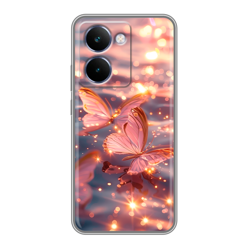 Силиконовый чехол на Realme P3 Ultra с принтом бабочки розовые Силиконовый чехол на Realme P3 Ultra с принтом бабочки розовые