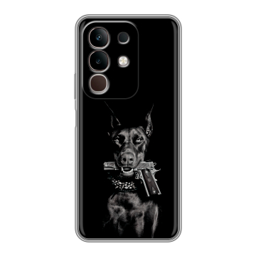 Силиконовый чехол на Vivo Y29 с принтом Доберман и пистолет Силиконовый чехол на Vivo Y29 с принтом Доберман и пистолет