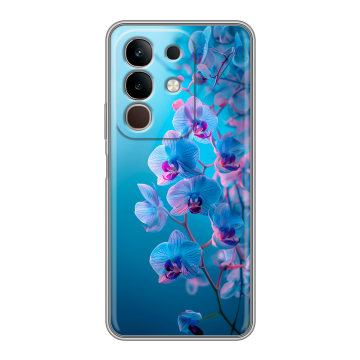 Силиконовый чехол на Vivo Y29, IQOO Z10X 5G с принтом голубые орхидеи
