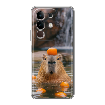 Силиконовый чехол на Vivo Y29, IQOO Z10X 5G с принтом Капибара с апельсином