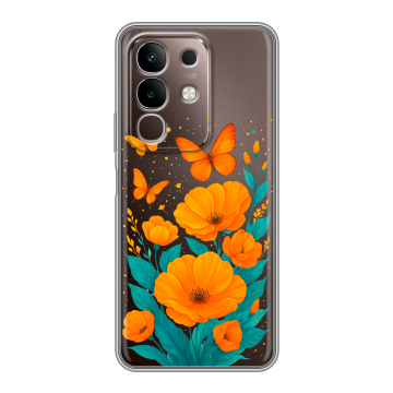 Силиконовый чехол на Vivo Y29, IQOO Z10X 5G с принтом цветы бабочки Силиконовый чехол на Vivo Y29, IQOO Z10X 5G с принтом цветы бабочки