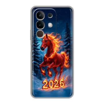 Силиконовый чехол на Vivo Y29, IQOO Z10X 5G с принтом Новый год коня Силиконовый чехол на Vivo Y29, IQOO Z10X 5G с принтом Новый год коня