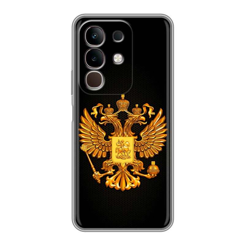Силиконовый чехол на Vivo Y29 с принтом Герб России желтый Силиконовый чехол на Vivo Y29 с принтом Герб России желтый