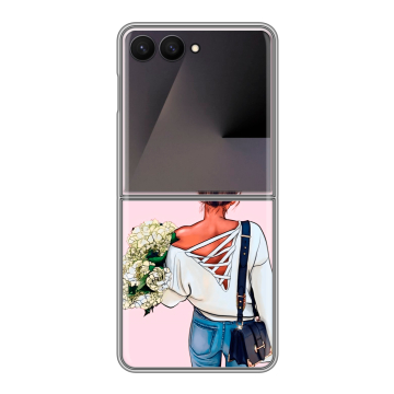 Пластиковый чехол на Samsung Galaxy Z Flip 7 с принтом Девушка и букет Пластиковый чехол на Samsung Galaxy Z Flip 7 с принтом Девушка и букет
