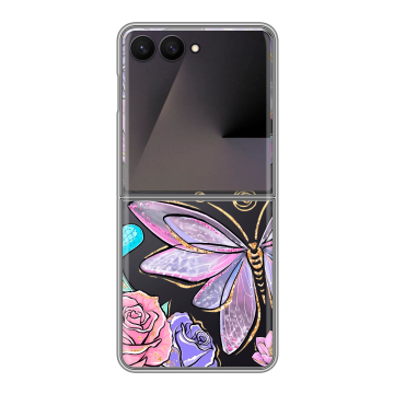 Пластиковый чехол на Samsung Galaxy Z Flip 7 с принтом Бабочки и цветы