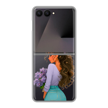 Пластиковый чехол на Samsung Galaxy Z Flip 7 с принтом девушка цветы Пластиковый чехол на Samsung Galaxy Z Flip 7 с принтом девушка цветы