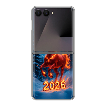 Пластиковый чехол на Samsung Galaxy Z Flip 7 с принтом Новый год коня Пластиковый чехол на Samsung Galaxy Z Flip 7 с принтом Новый год коня