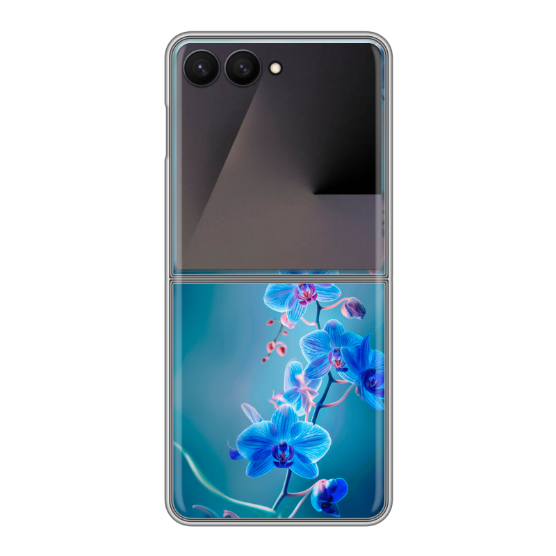 Пластиковый чехол на Samsung Galaxy Z Flip 7 с принтом Голубые цветы Пластиковый чехол на Samsung Galaxy Z Flip 7 с принтом Голубые цветы