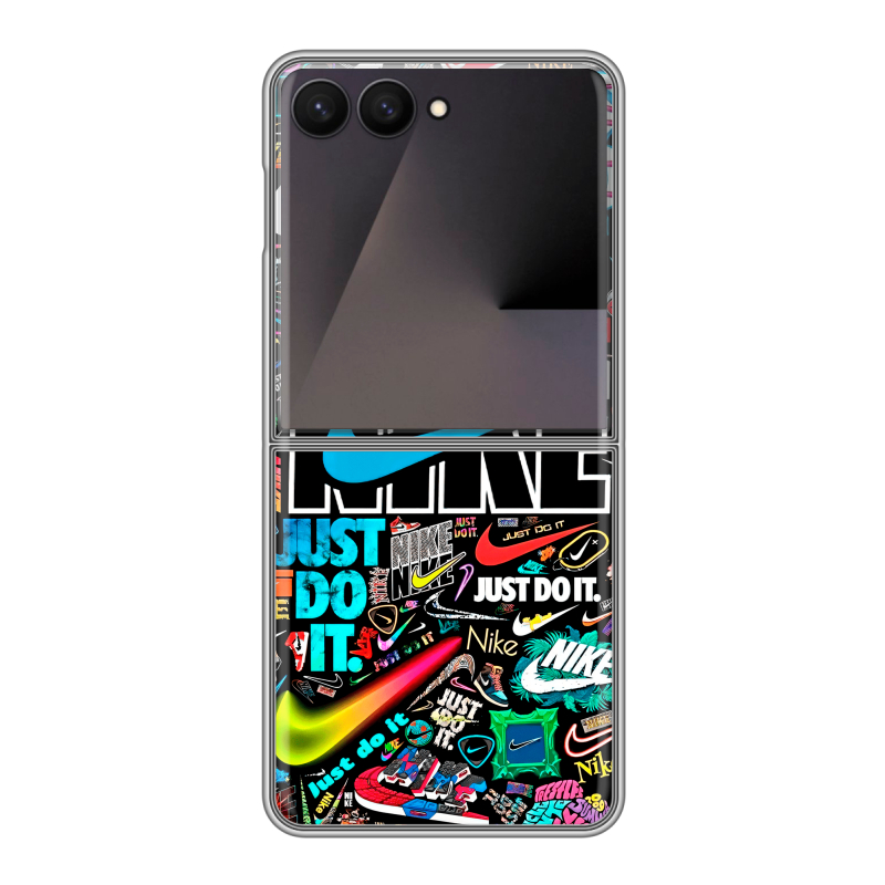 Пластиковый чехол на Samsung Galaxy Z Flip 7 с принтом найк nike черный Пластиковый чехол на Samsung Galaxy Z Flip 7 с принтом найк nike черный