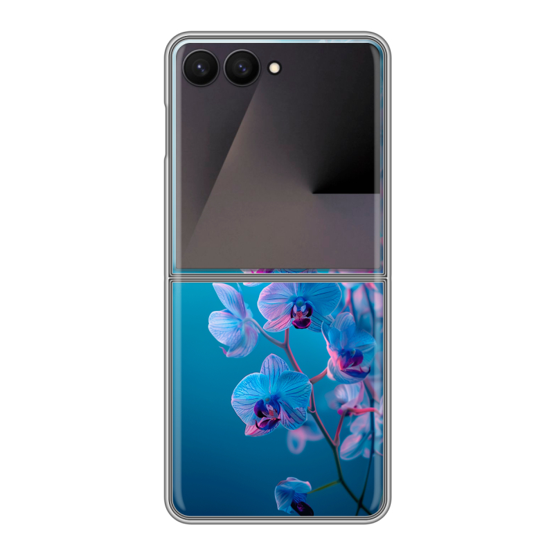 Пластиковый чехол на Samsung Galaxy Z Flip 7 с принтом голубые орхидеи Пластиковый чехол на Samsung Galaxy Z Flip 7 с принтом голубые орхидеи