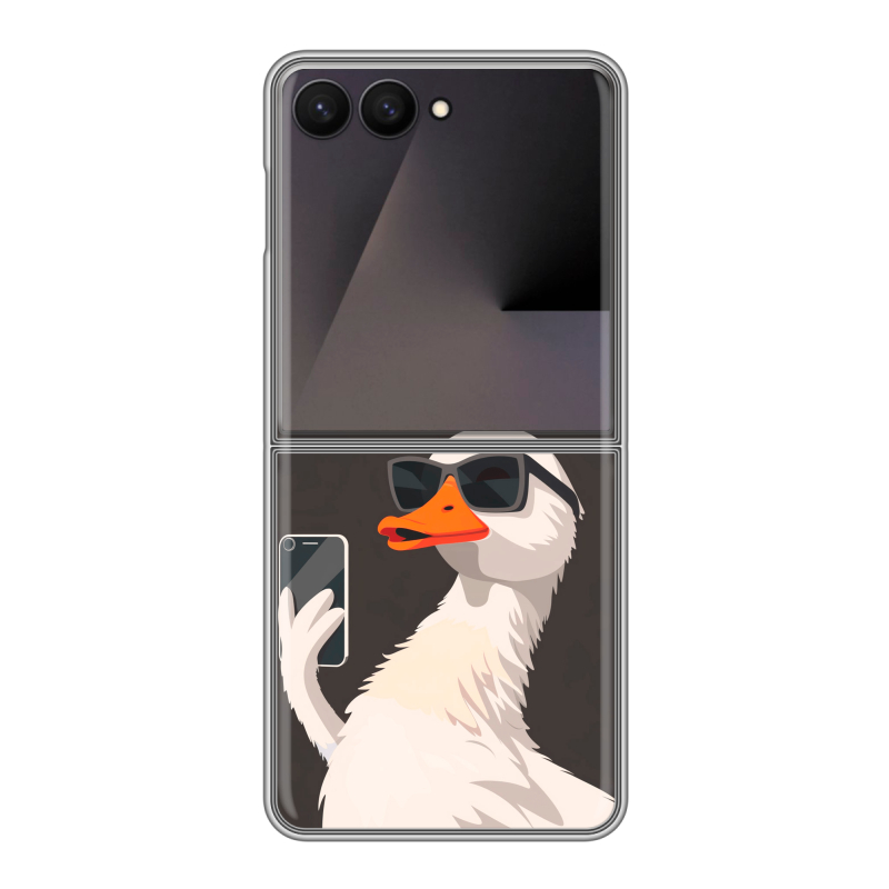 Пластиковый чехол на Samsung Galaxy Z Flip 7 с принтом утка в очках Пластиковый чехол на Samsung Galaxy Z Flip 7 с принтом утка в очках