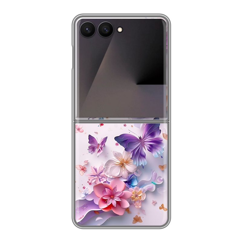 Пластиковый чехол на Samsung Galaxy Z Flip 7 с принтом цветы бабочки Пластиковый чехол на Samsung Galaxy Z Flip 7 с принтом цветы бабочки