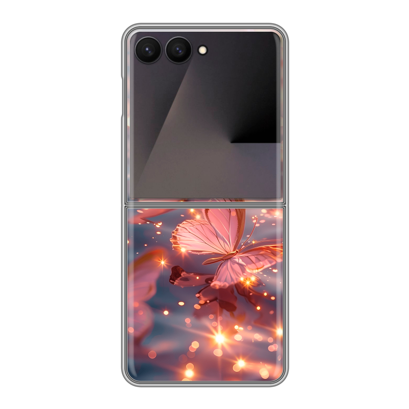 Пластиковый чехол на Samsung Galaxy Z Flip 7 с принтом бабочки розовые Пластиковый чехол на Samsung Galaxy Z Flip 7 с принтом бабочки розовые
