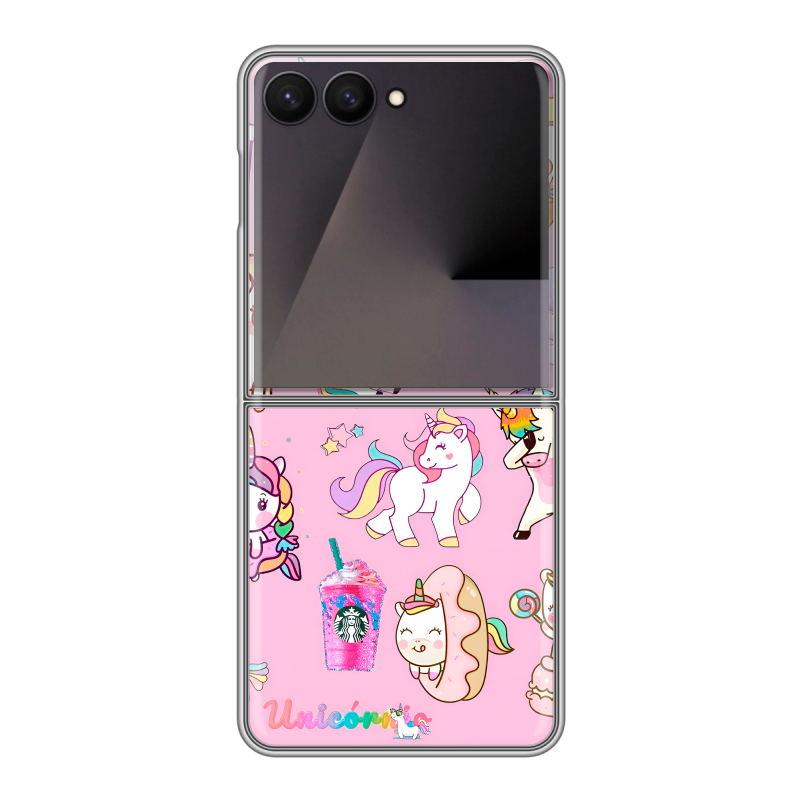 Пластиковый чехол на Samsung Galaxy Z Flip 7 с принтом розовые единороги Пластиковый чехол на Samsung Galaxy Z Flip 7 с принтом розовые единороги