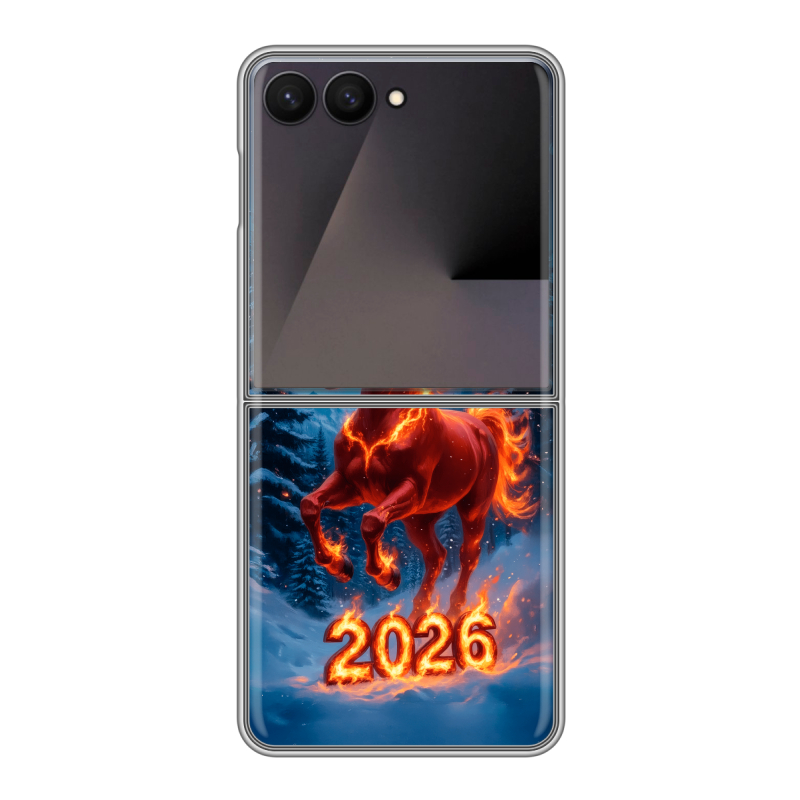 Пластиковый чехол на Samsung Galaxy Z Flip 7 с принтом Новый год коня Пластиковый чехол на Samsung Galaxy Z Flip 7 с принтом Новый год коня