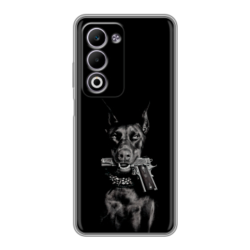 Силиконовый чехол на OPPO A5 4G с принтом Доберман и пистолет Силиконовый чехол на OPPO A5 4G с принтом Доберман и пистолет