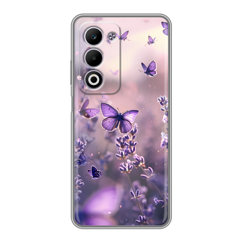 Силиконовый чехол на OPPO A5 4G с принтом бабочки и лаванда Силиконовый чехол на OPPO A5 4G с принтом бабочки и лаванда